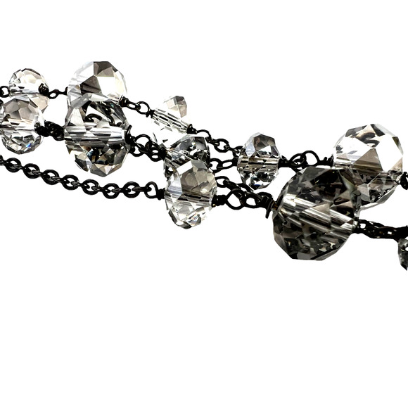 Fashion Necklace Faceted Smokey Gray Sparkly Station Beads Gun Metal 2-Strand - Picture 9 of 10